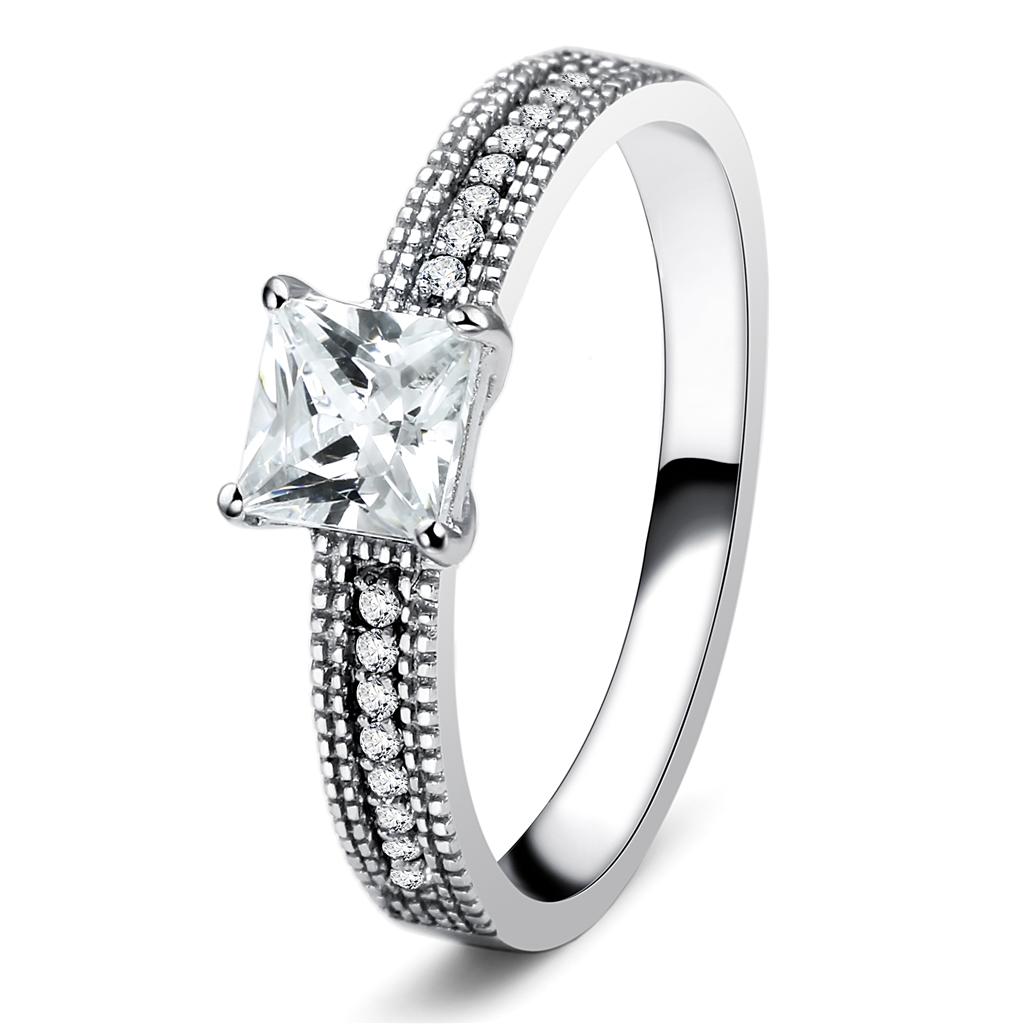 JCE081 Rhodium 925 Sterling Silver Ring with AAA Grade CZ in Clear