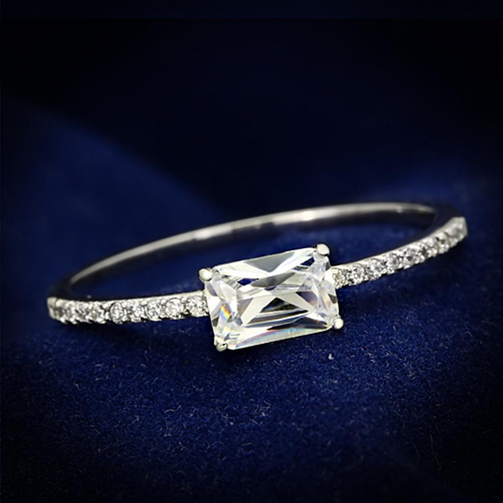 JCE082 Rhodium 925 Sterling Silver Ring with AAA Grade CZ in Clear