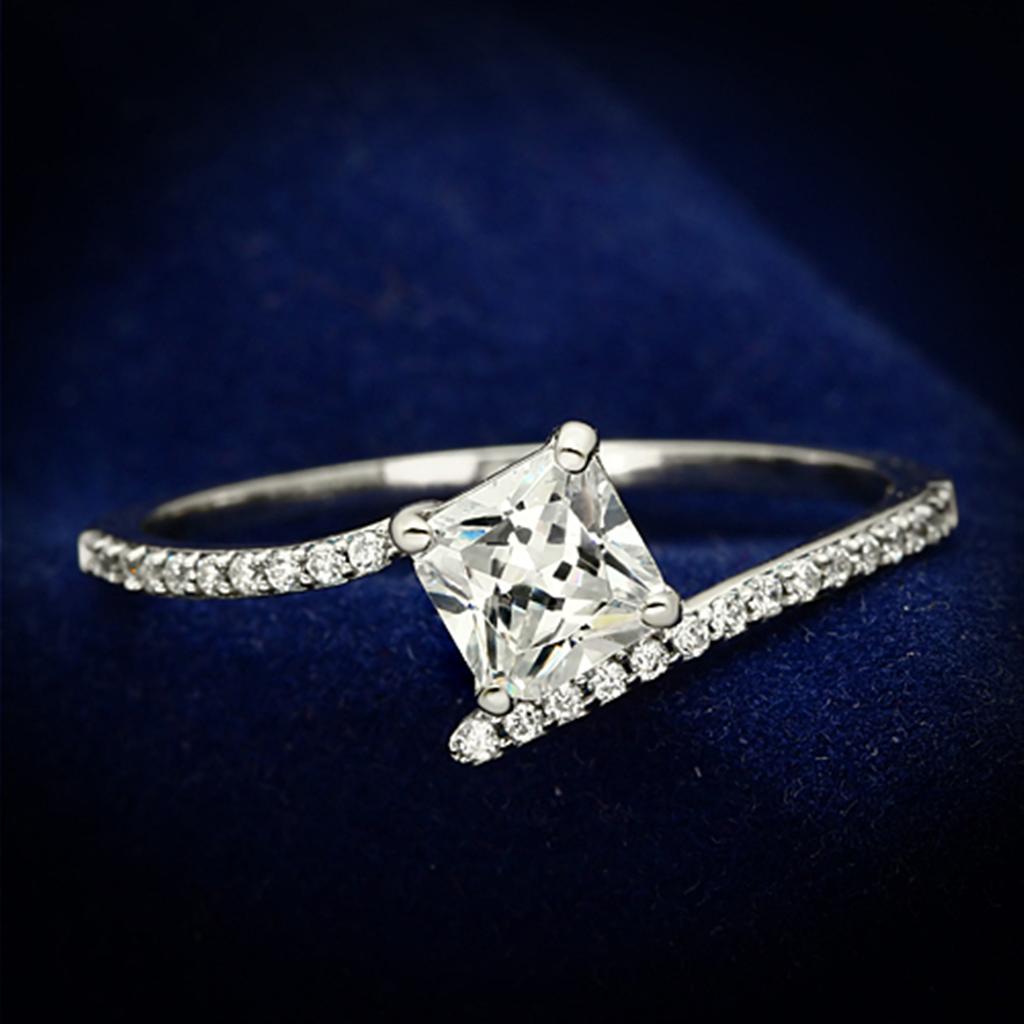 JCE083 Rhodium 925 Sterling Silver Ring with AAA Grade CZ in Clear