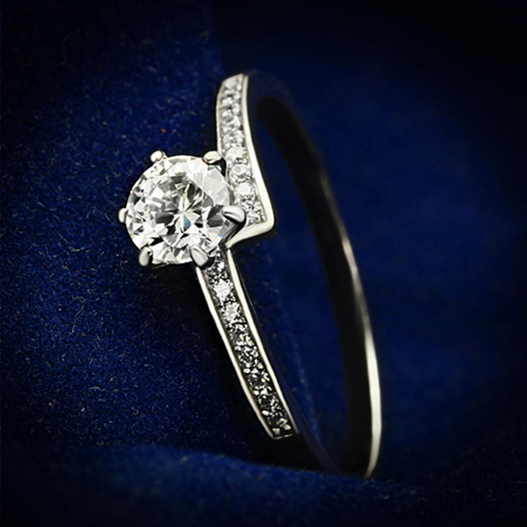 JCE084 Rhodium 925 Sterling Silver Ring with AAA Grade CZ in Clear