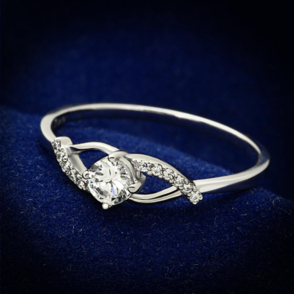 JCE085 Rhodium 925 Sterling Silver Ring with AAA Grade CZ in Clear