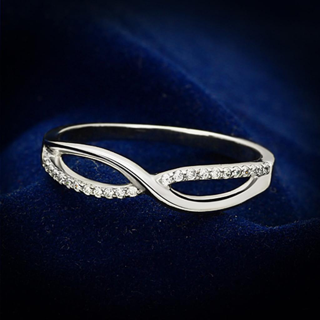 JCE087 Rhodium 925 Sterling Silver Ring with AAA Grade CZ in Clear