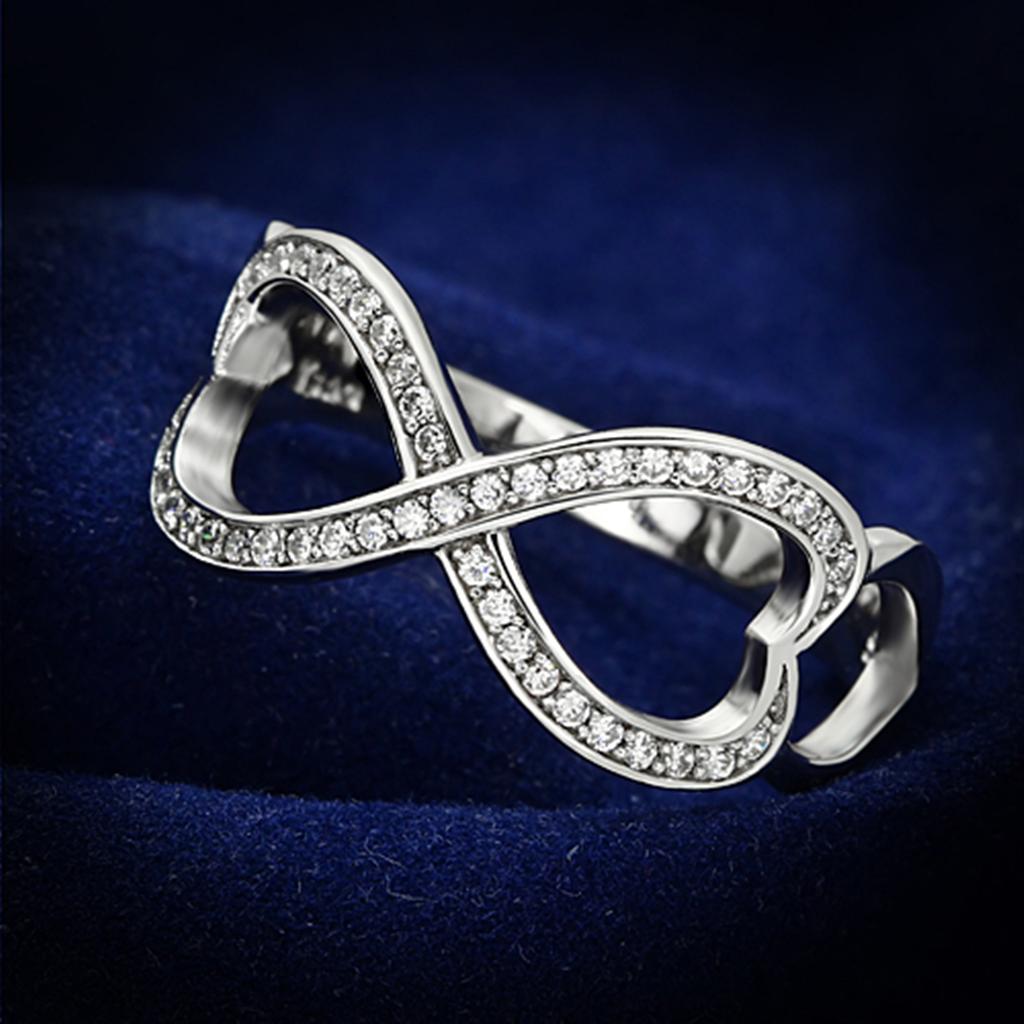 JCE088 Rhodium 925 Sterling Silver Ring with AAA Grade CZ in Clear
