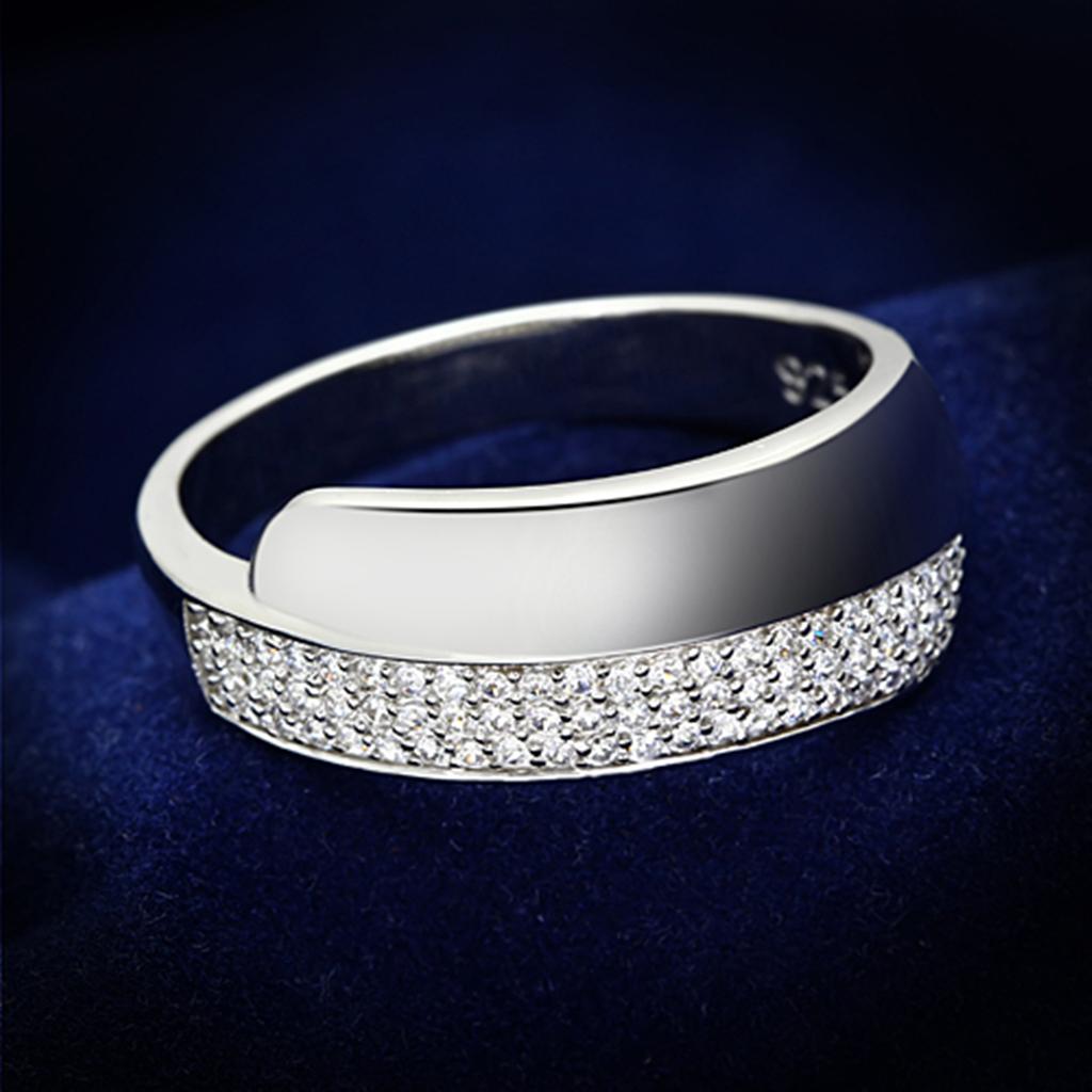 JCE089 Rhodium 925 Sterling Silver Ring with AAA Grade CZ in Clear