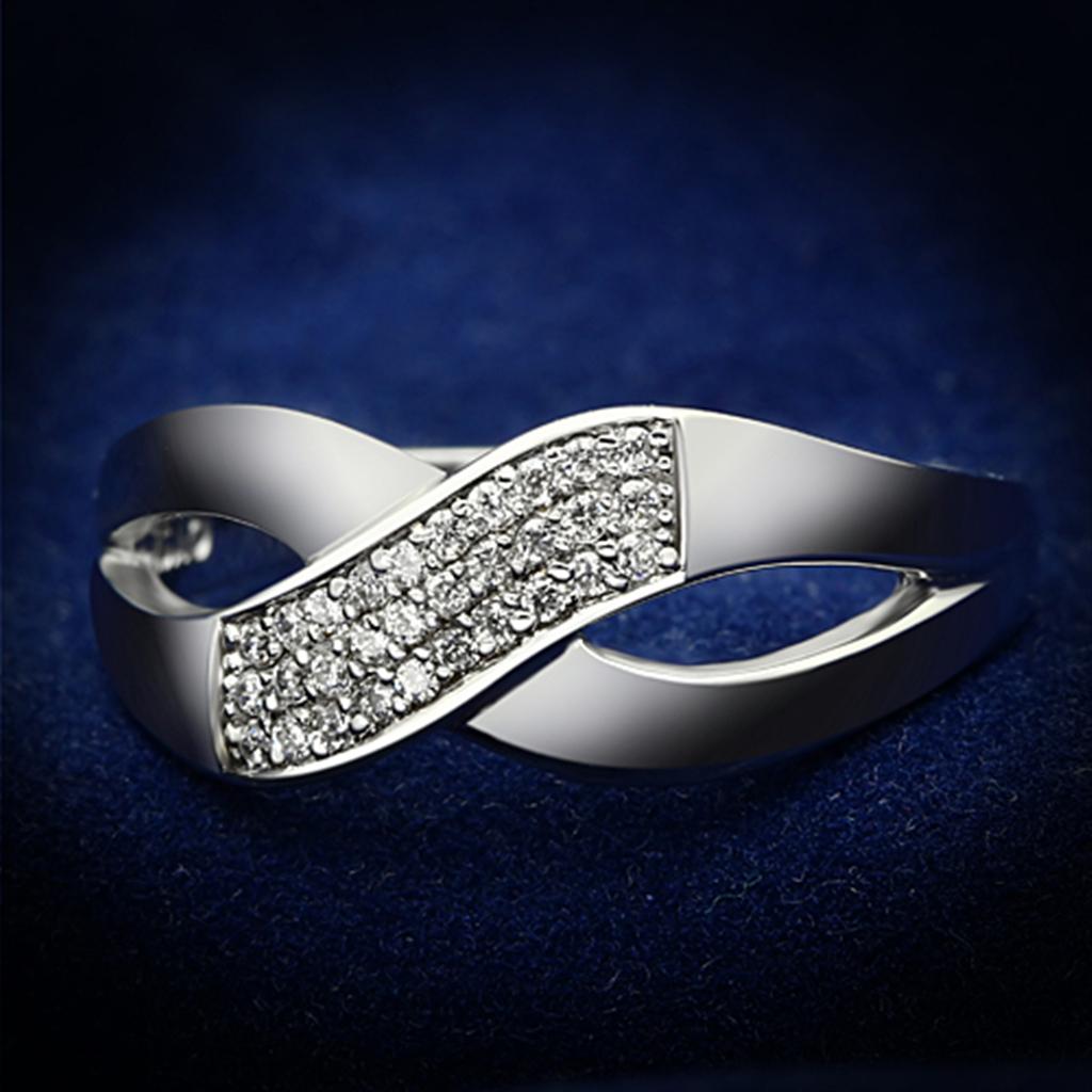 JCE090 Rhodium 925 Sterling Silver Ring with AAA Grade CZ in Clear