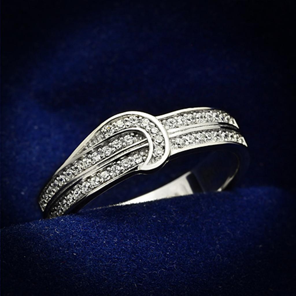 JCE091 Rhodium 925 Sterling Silver Ring with AAA Grade CZ in Clear
