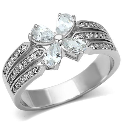 JCE092 Rhodium 925 Sterling Silver Ring with AAA Grade CZ in Clear