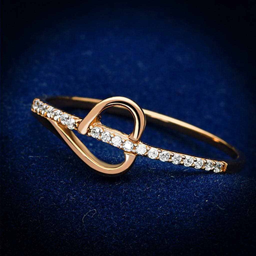 JCE095 Rose Gold 925 Sterling Silver Ring with AAA Grade CZ in Clear