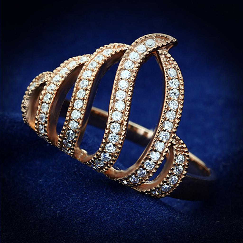 JCE096 Rose Gold 925 Sterling Silver Ring with AAA Grade CZ in Clear