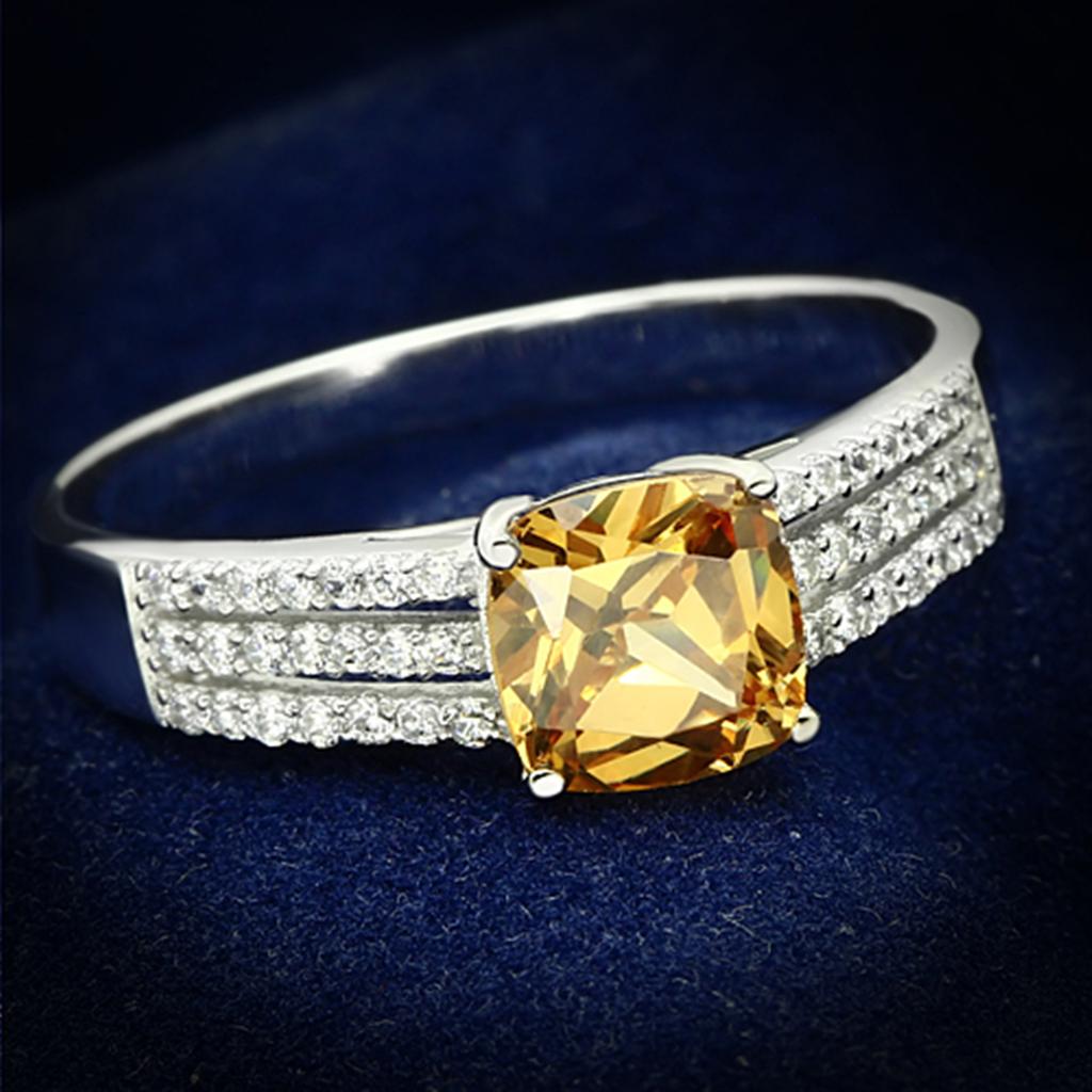 JCE099 Rhodium 925 Sterling Silver Ring with AAA Grade CZ in Champagne