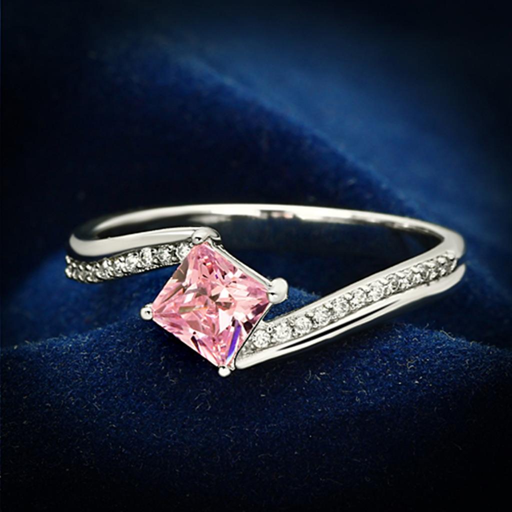 JCE100 Rhodium 925 Sterling Silver Ring with AAA Grade CZ in Rose
