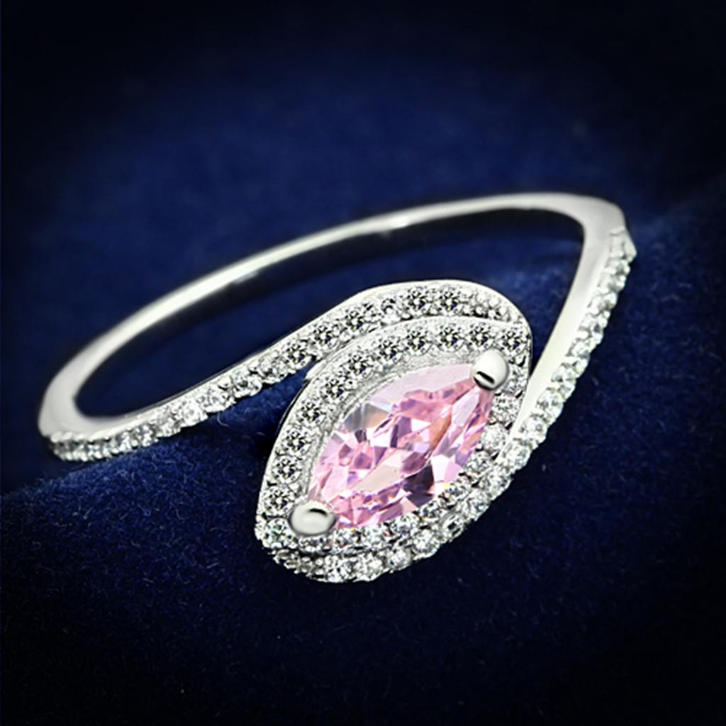 JCE101 Rhodium 925 Sterling Silver Ring with AAA Grade CZ in Rose