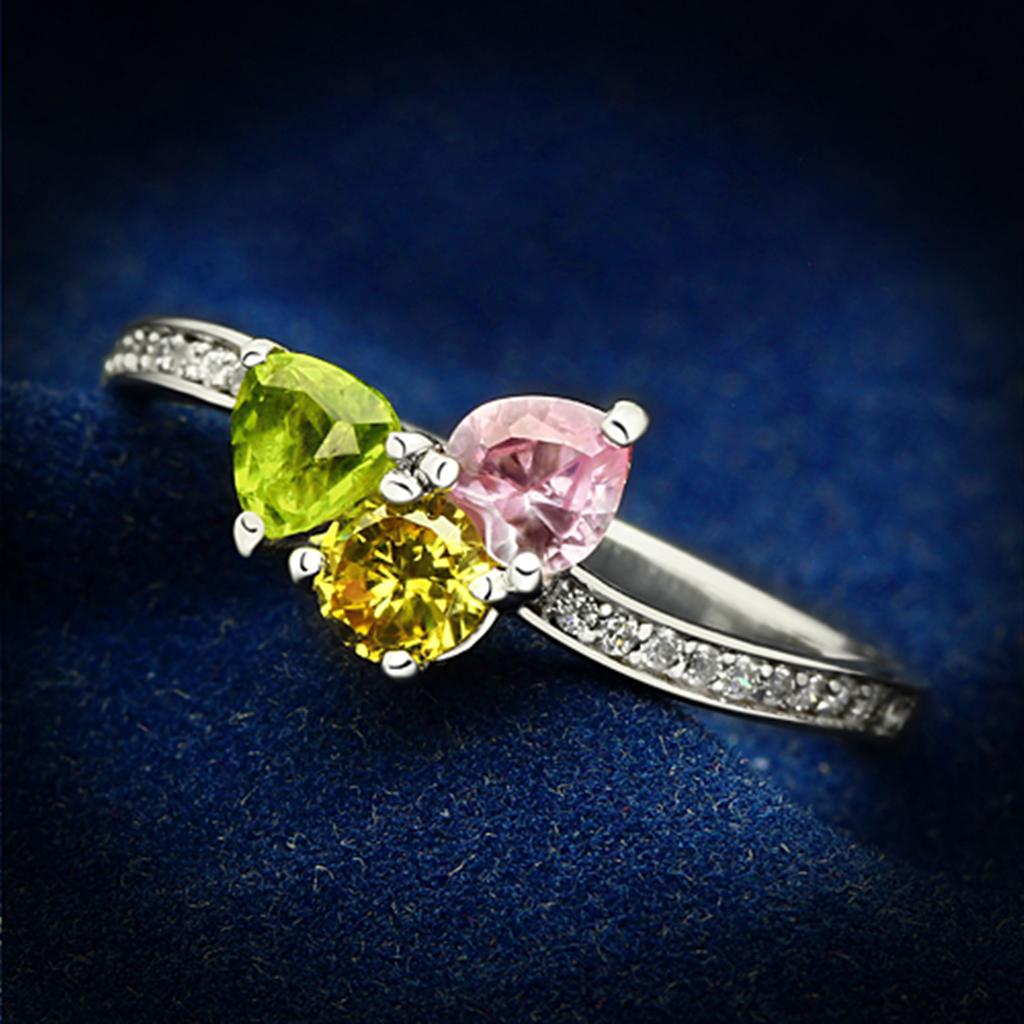 JCE103 Rhodium 925 Sterling Silver Ring with AAA Grade CZ in Multi Color