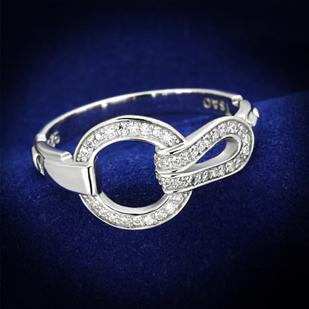 JCE105 Rhodium 925 Sterling Silver Ring with AAA Grade CZ in Clear