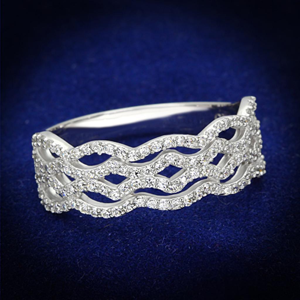 JCE106 Rhodium 925 Sterling Silver Ring with AAA Grade CZ in Clear