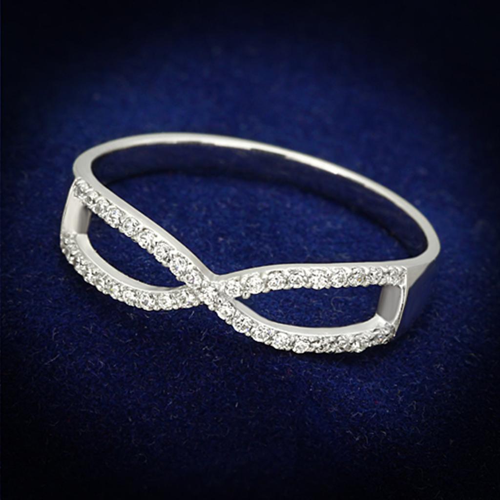 JCE107 Rhodium 925 Sterling Silver Ring with AAA Grade CZ in Clear