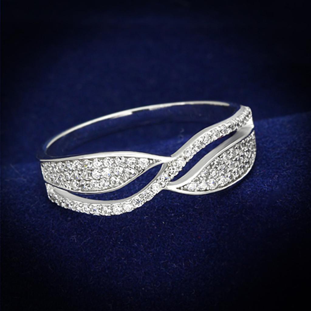 JCE108 Rhodium 925 Sterling Silver Ring with AAA Grade CZ in Clear