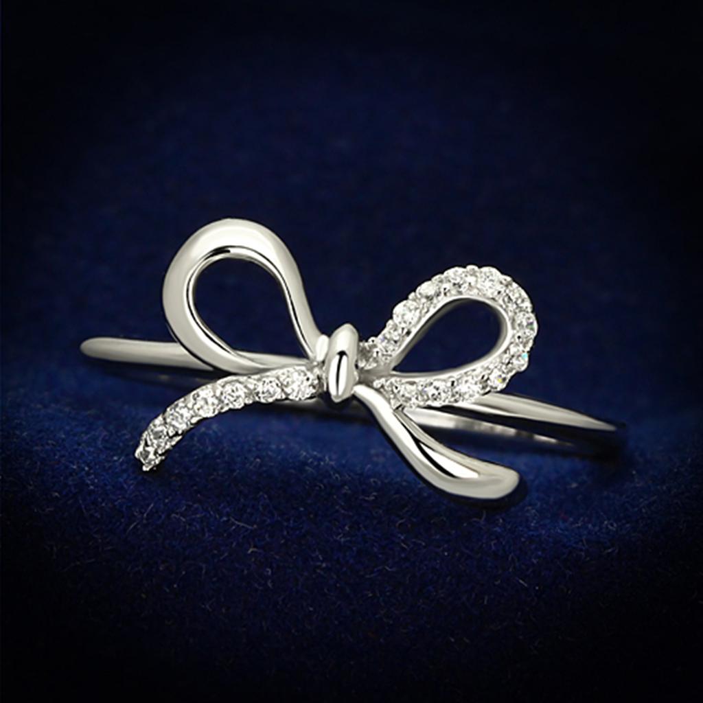 JCE109 Rhodium 925 Sterling Silver Ring with AAA Grade CZ in Clear