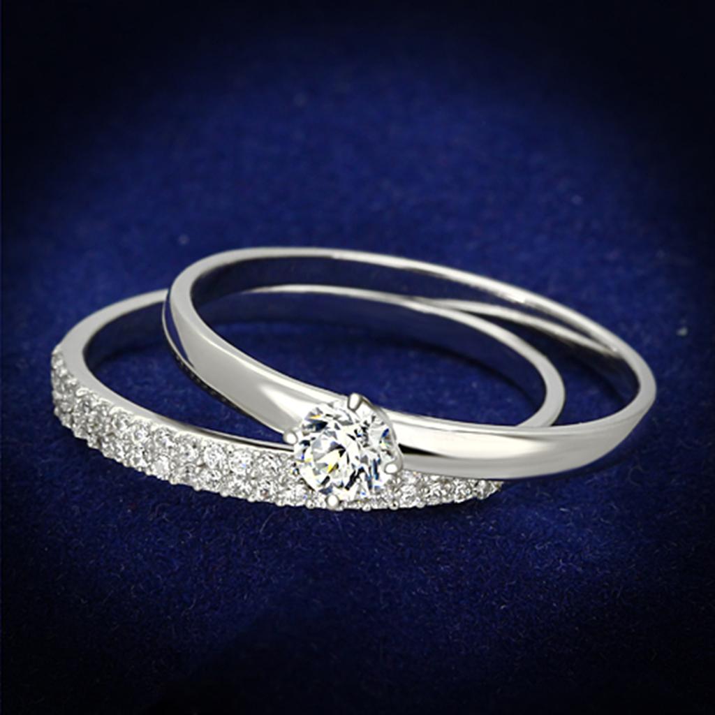 JCE110 Rhodium 925 Sterling Silver Ring with AAA Grade CZ in Clear