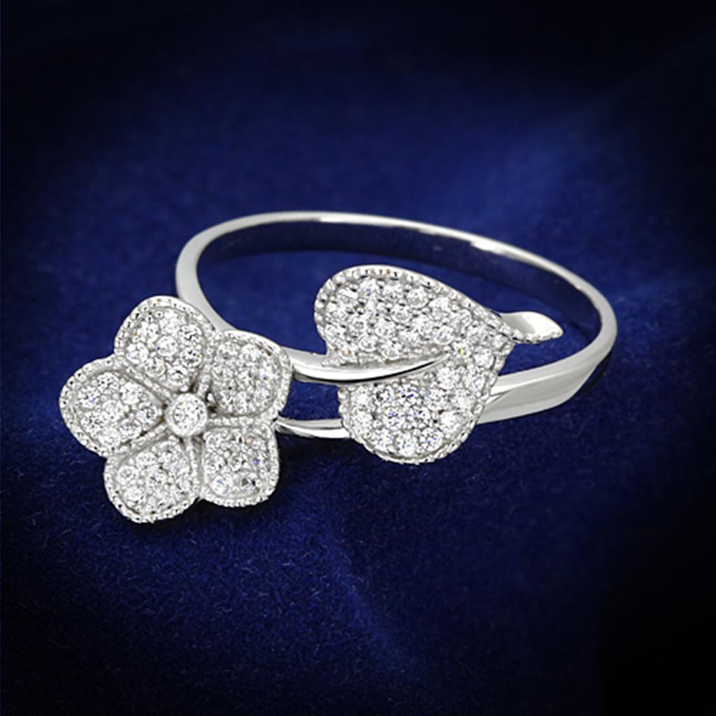 JCE114 Rhodium 925 Sterling Silver Ring with AAA Grade CZ in Clear