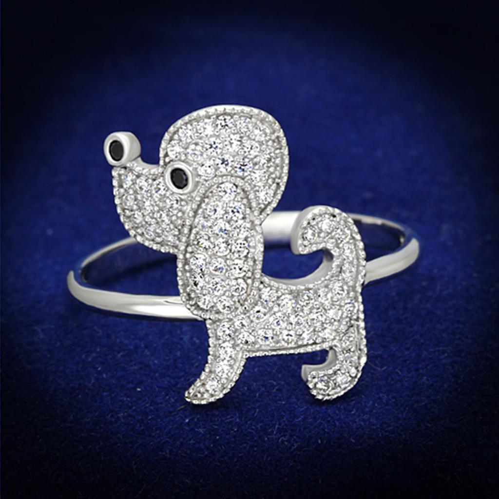JCE115 Rhodium 925 Sterling Silver Ring with AAA Grade CZ in Black Diamond