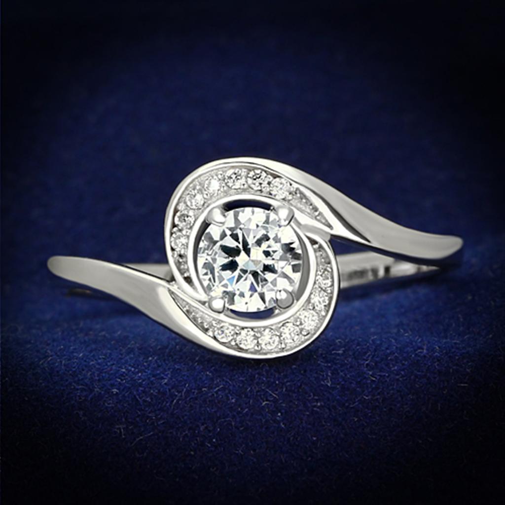 JCE116 Rhodium 925 Sterling Silver Ring with AAA Grade CZ in Clear
