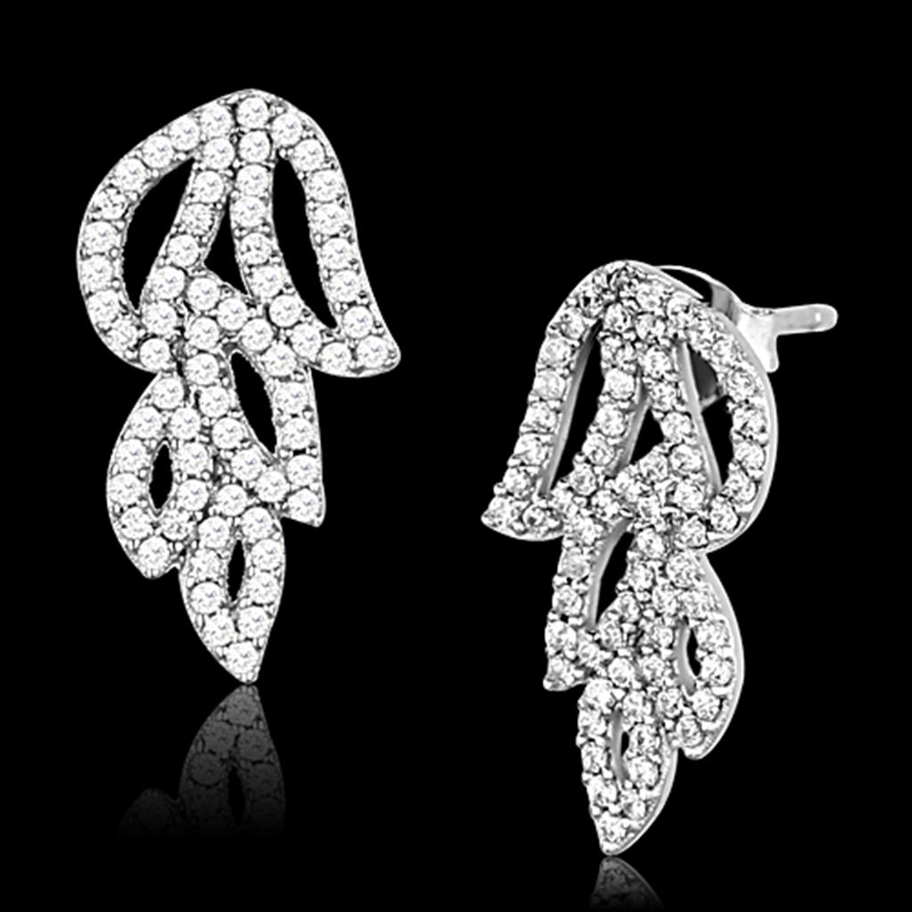 JCE117 Rhodium 925 Sterling Silver Earrings with AAA Grade CZ in Clear