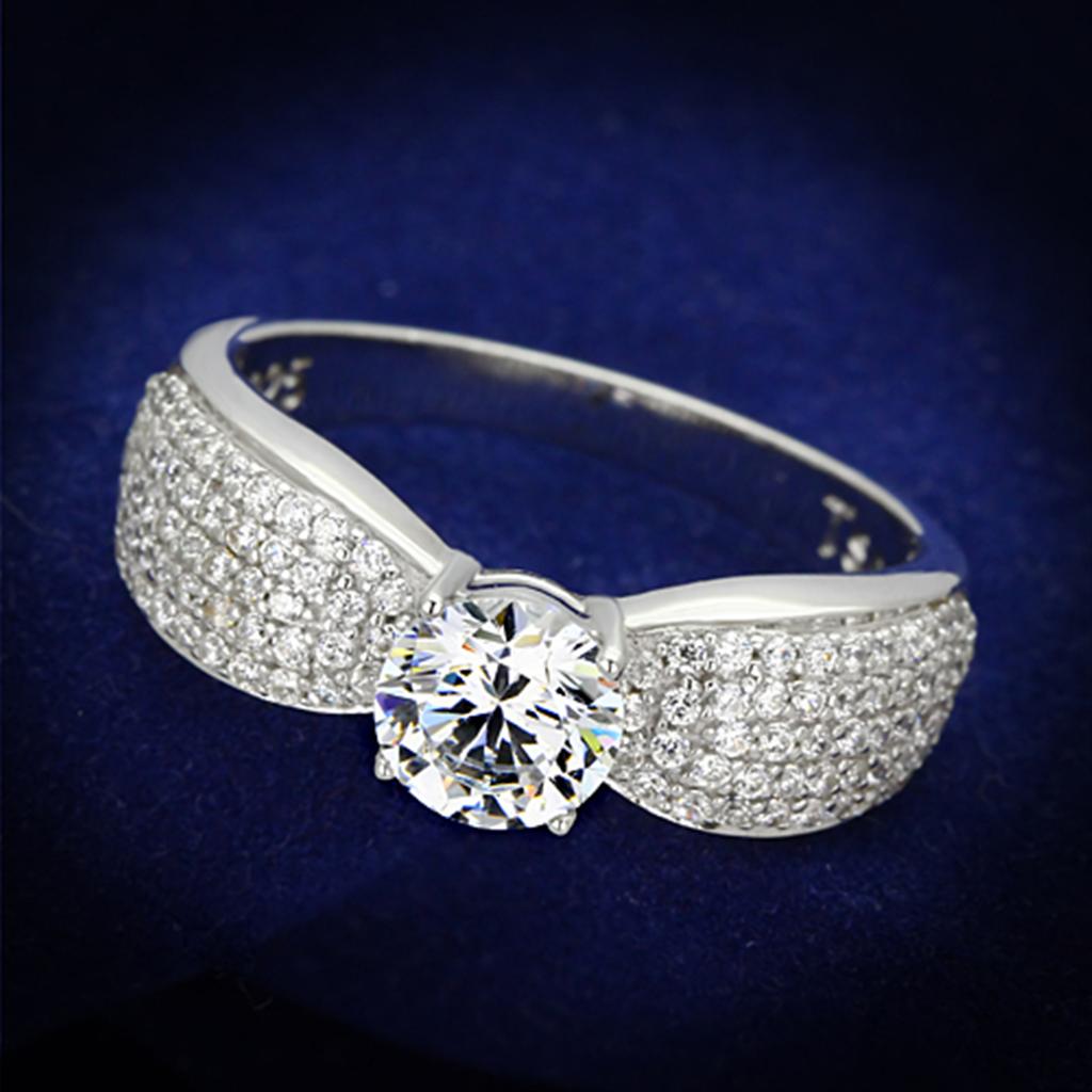 JCE119 Rhodium 925 Sterling Silver Ring with AAA Grade CZ  in Clear