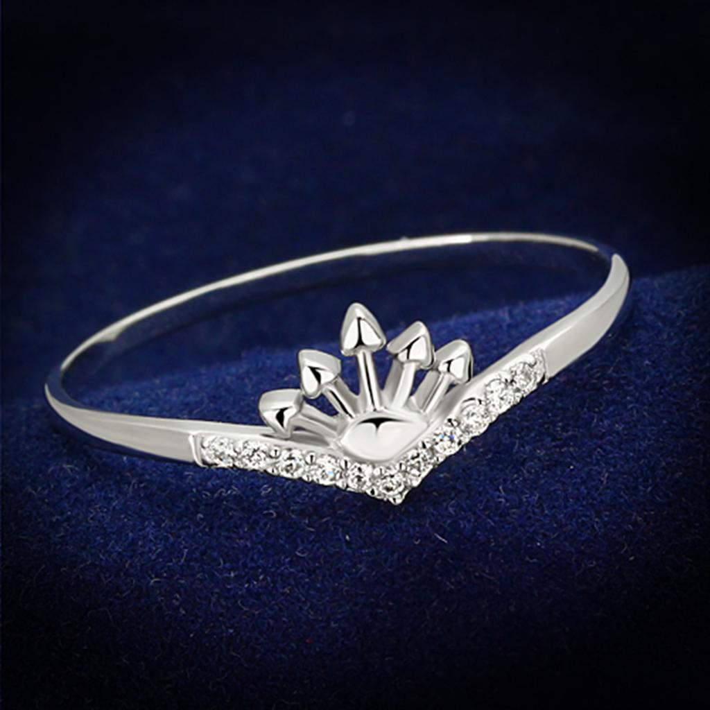 JCE120 Rhodium 925 Sterling Silver Ring with AAA Grade CZ  in Clear