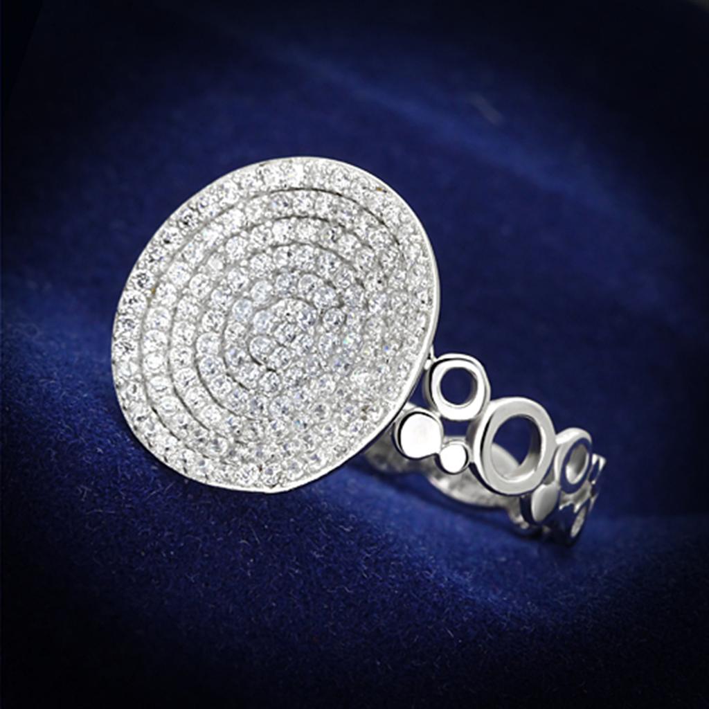 JCE121 Rhodium 925 Sterling Silver Ring with AAA Grade CZ  in Clear