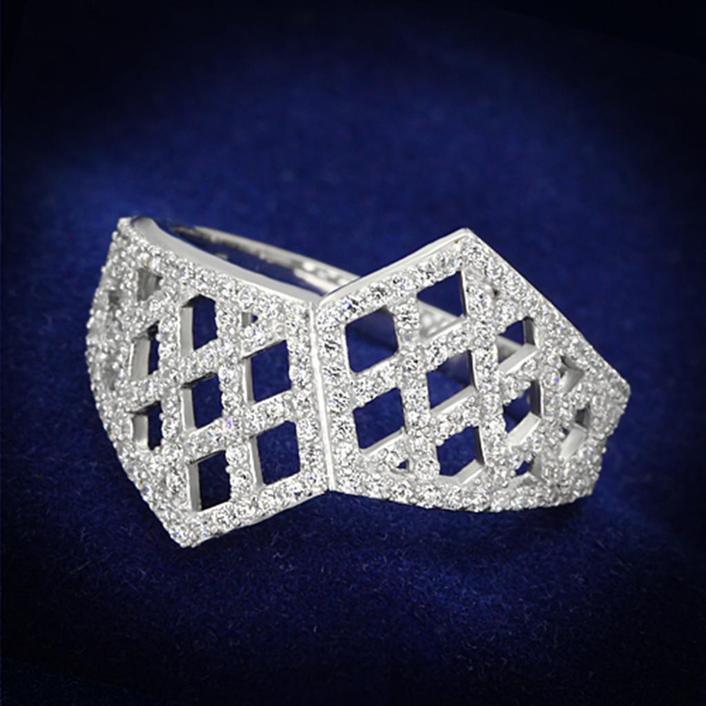 JCE122 Rhodium 925 Sterling Silver Ring with AAA Grade CZ  in Clear