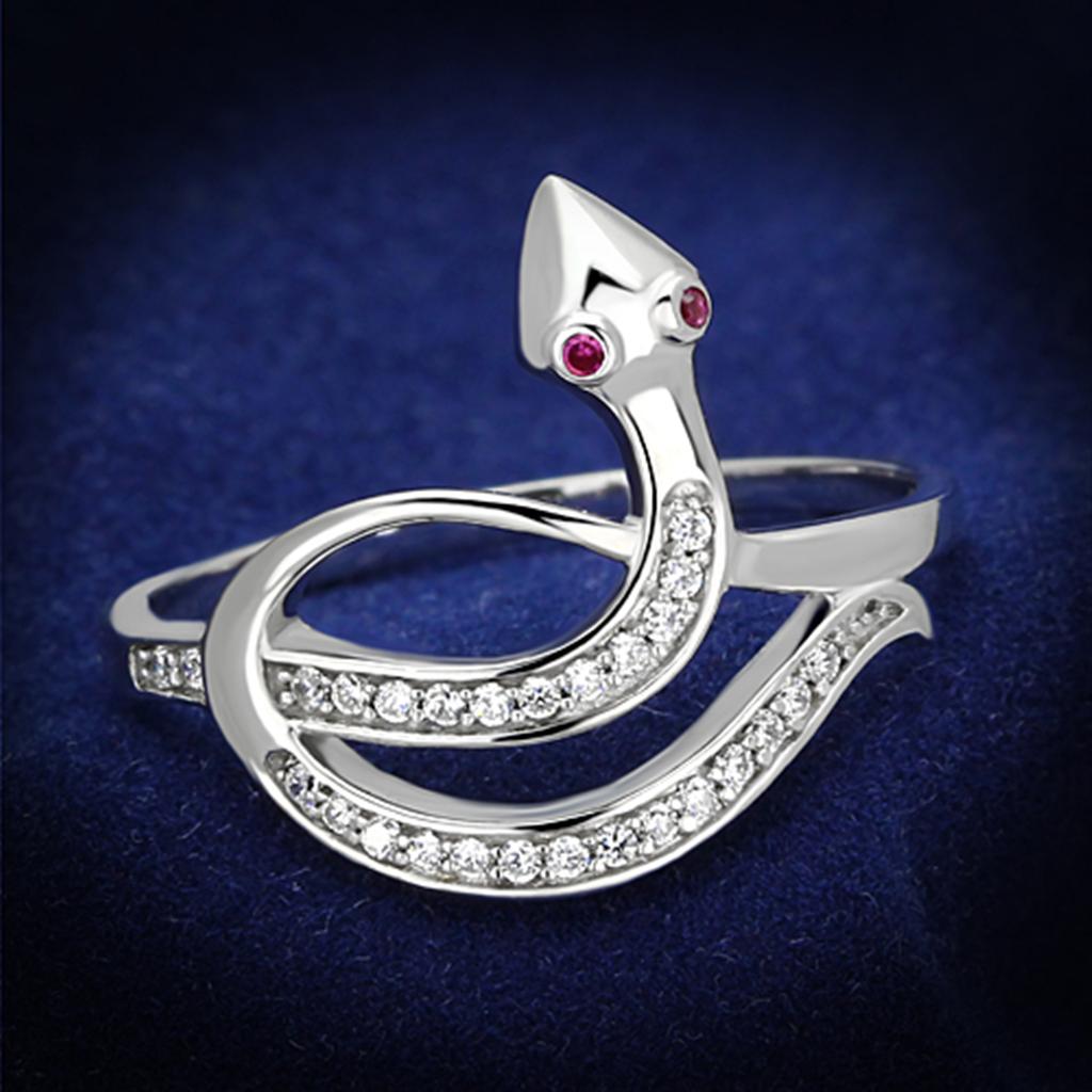 JCE123 Rhodium 925 Sterling Silver Ring with AAA Grade CZ  in Ruby