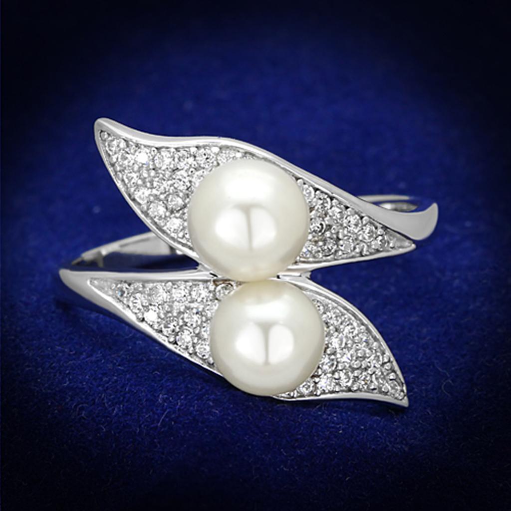 JCE124 Rhodium 925 Sterling Silver Ring with Synthetic Pearl in Citrine Yellow