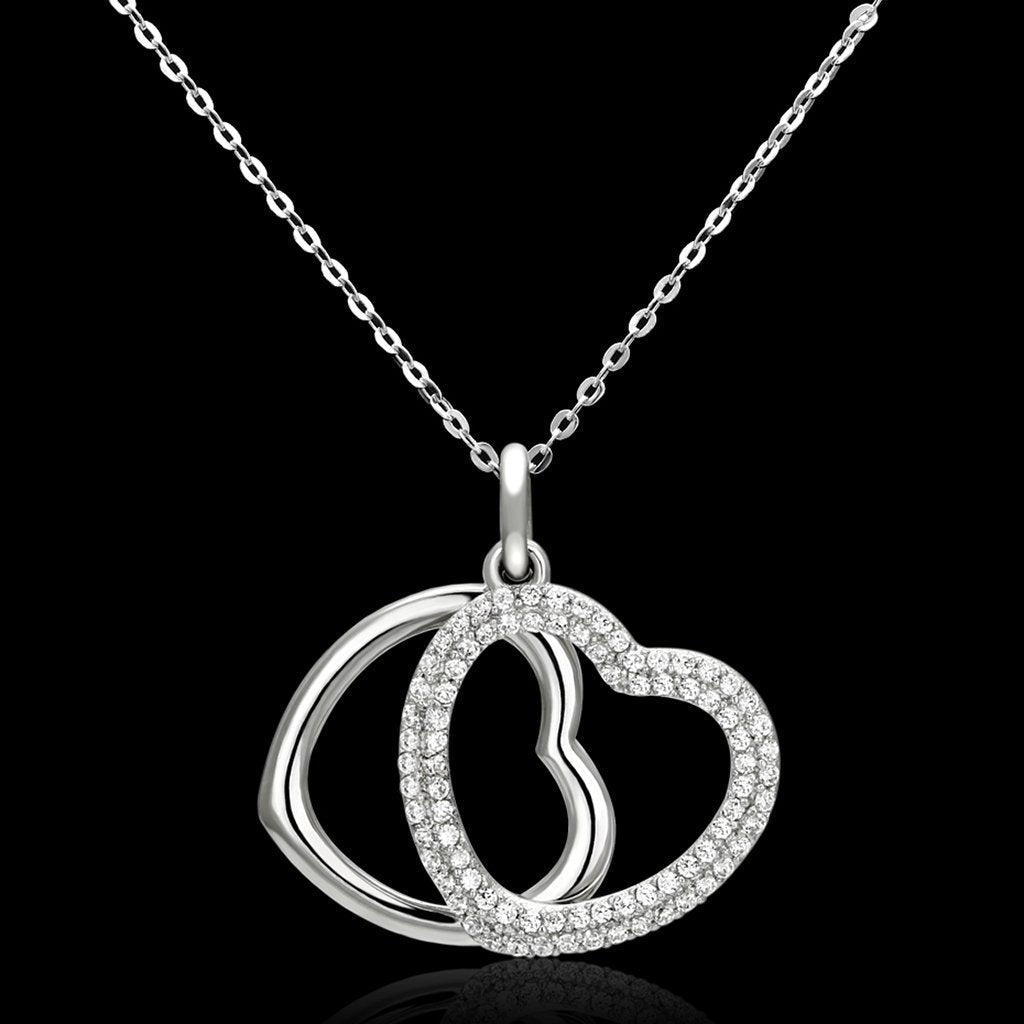 JCE128 Rhodium 925 Sterling Silver Necklace with AAA Grade CZ in Clear