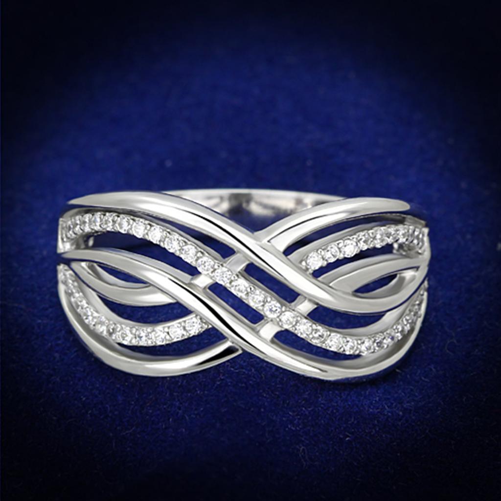JCE132 Rhodium 925 Sterling Silver Ring with AAA Grade CZ in Clear