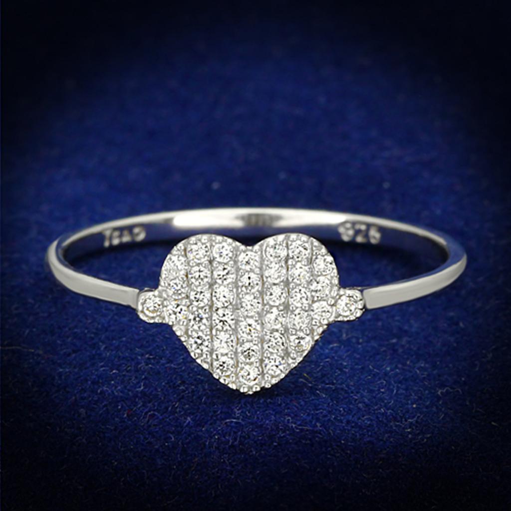 JCE133 Rhodium 925 Sterling Silver Ring with AAA Grade CZ in Clear