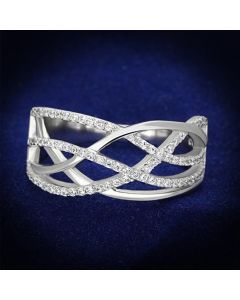 JCE134 Rhodium 925 Sterling Silver Ring with AAA Grade CZ in Clear