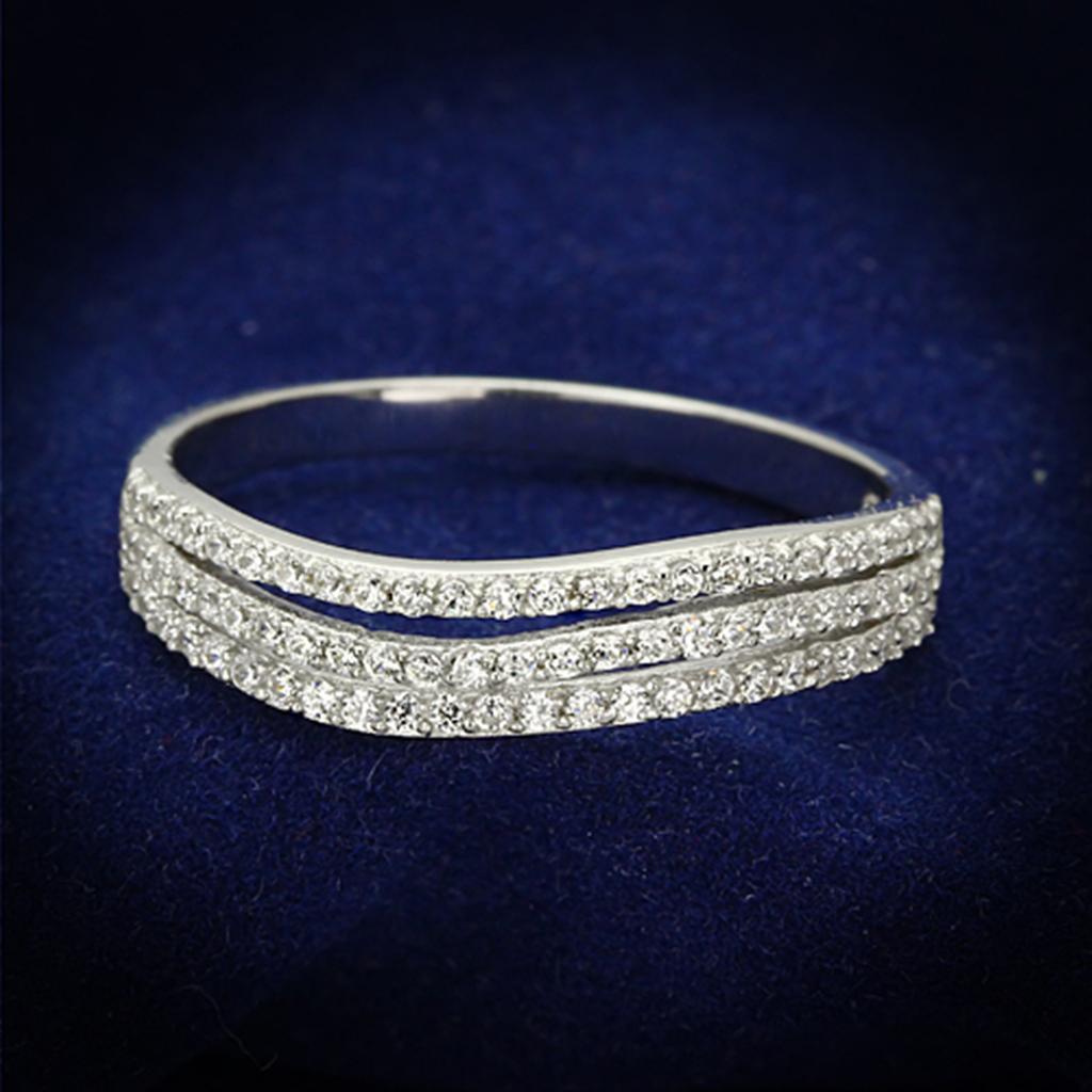 JCE135 Rhodium 925 Sterling Silver Ring with AAA Grade CZ in Clear