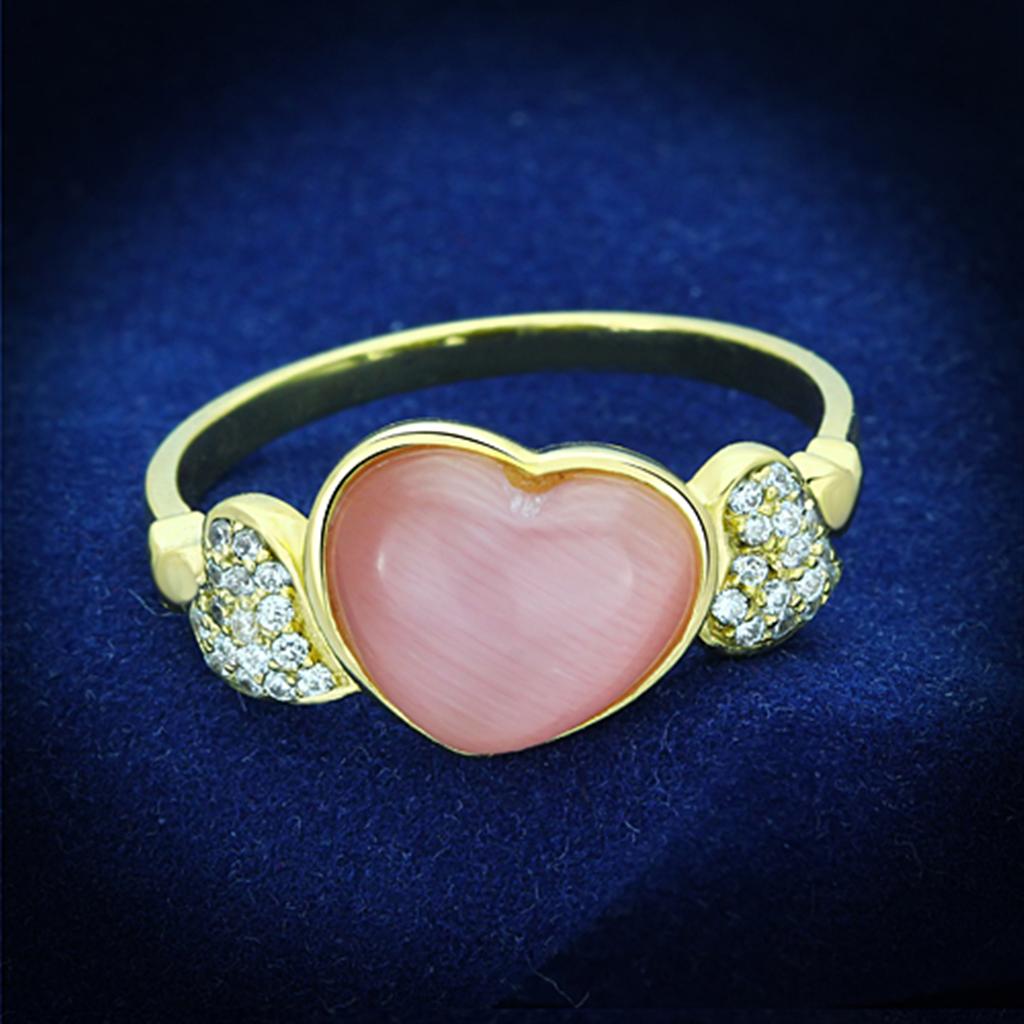 JCE136 Gold 925 Sterling Silver Ring with Synthetic Cat Eye in Rose