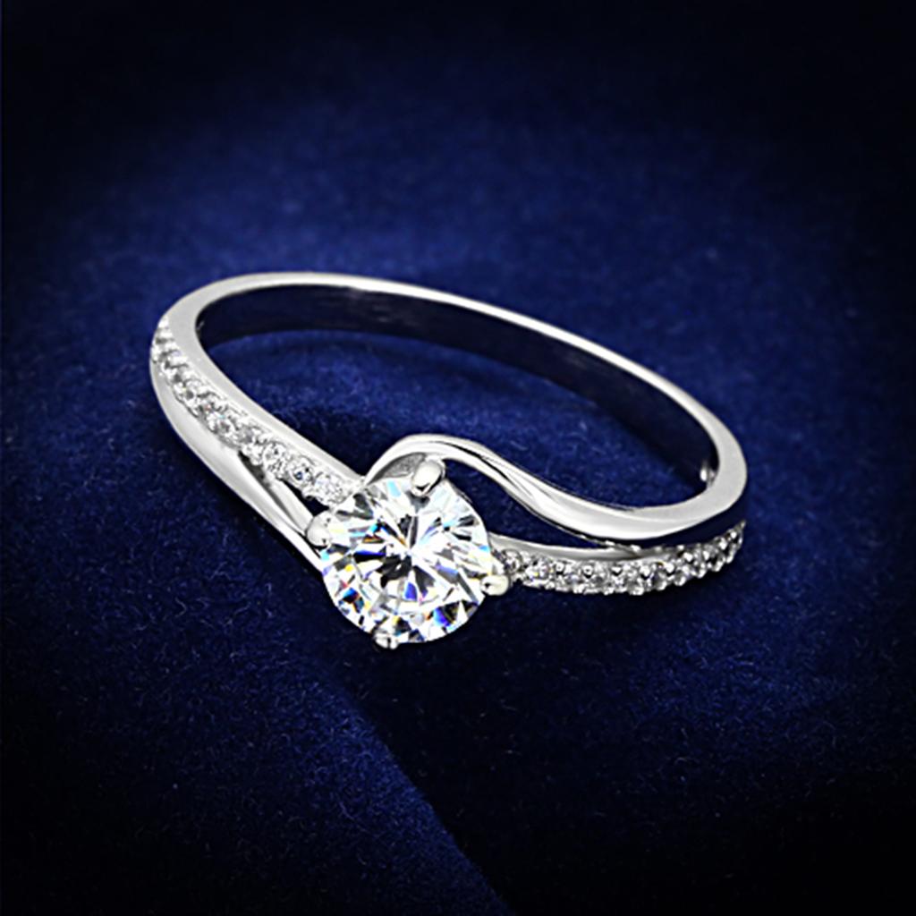 JCE141 Rhodium 925 Sterling Silver Ring with AAA Grade CZ in Clear