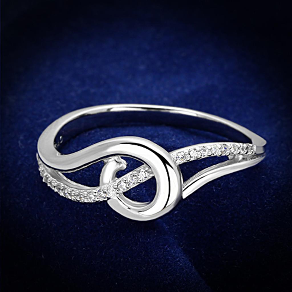 JCE142 Rhodium 925 Sterling Silver Ring with AAA Grade CZ in Clear