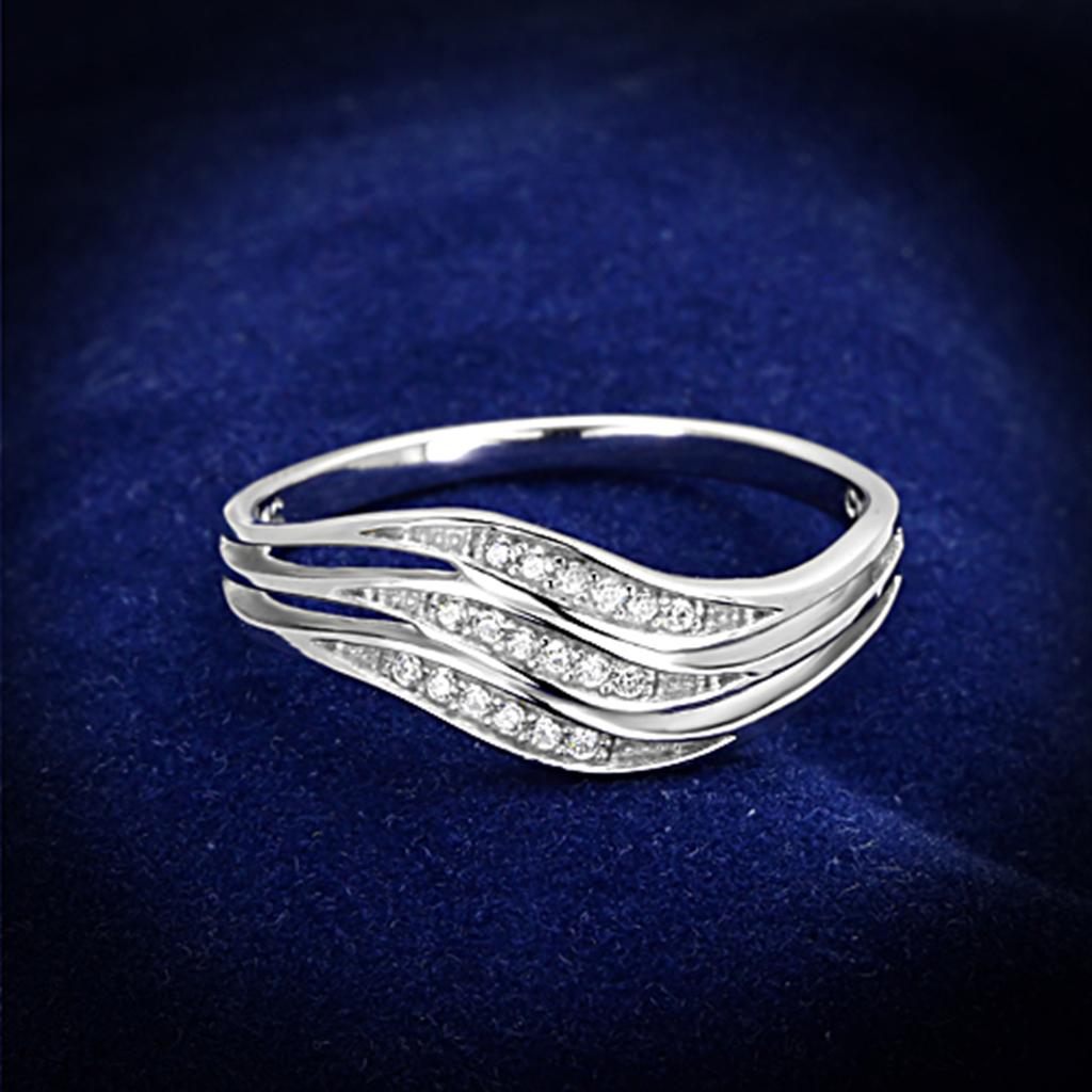 JCE143 Rhodium 925 Sterling Silver Ring with AAA Grade CZ in Clear