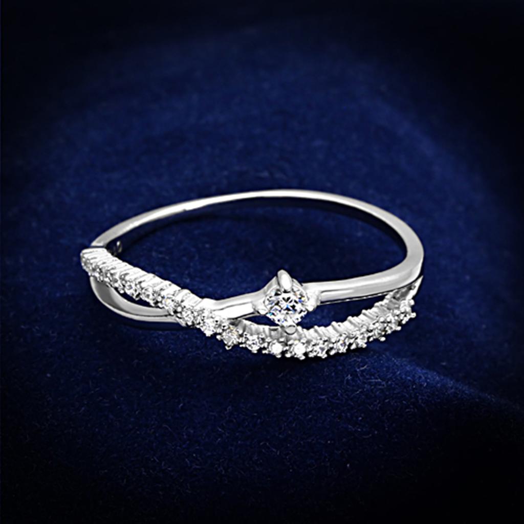 JCE144 Rhodium 925 Sterling Silver Ring with AAA Grade CZ in Clear