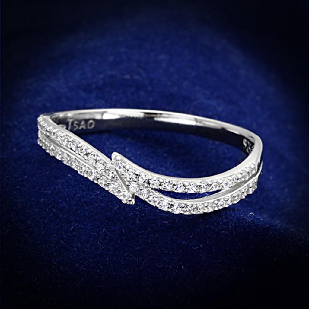 JCE146 Rhodium 925 Sterling Silver Ring with AAA Grade CZ in Clear