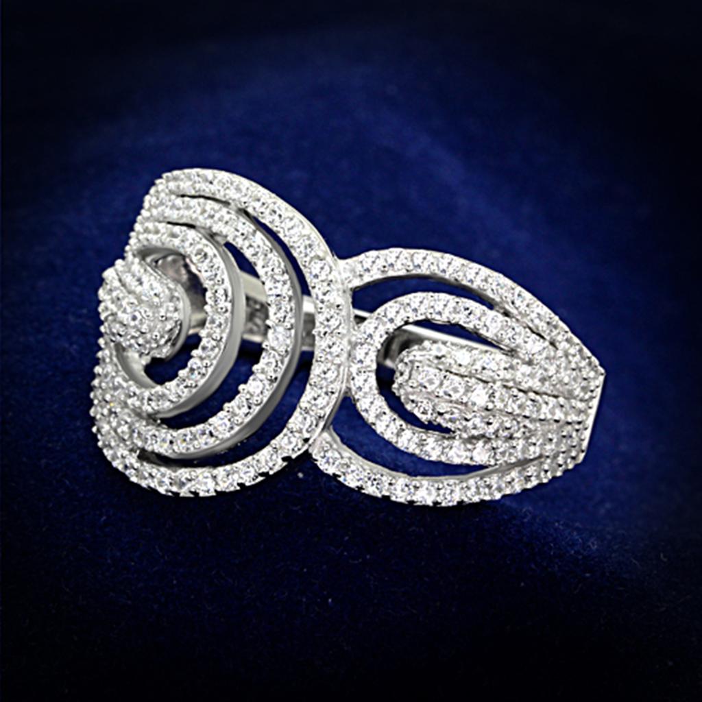 JCE147 Rhodium 925 Sterling Silver Ring with AAA Grade CZ in Clear