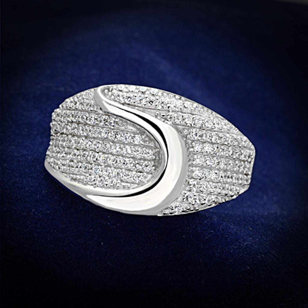 JCE148 Rhodium 925 Sterling Silver Ring with AAA Grade CZ in Clear