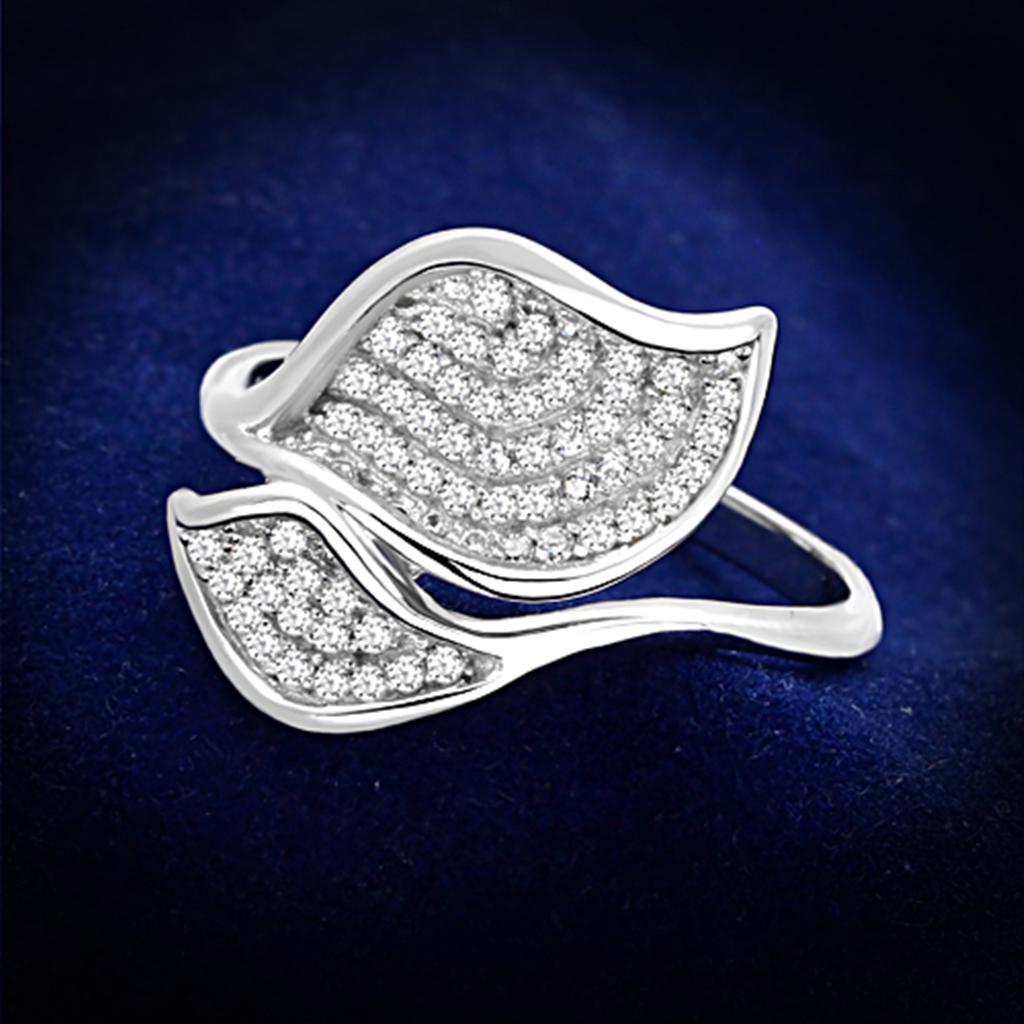 JCE149 Rhodium 925 Sterling Silver Ring with AAA Grade CZ in Clear