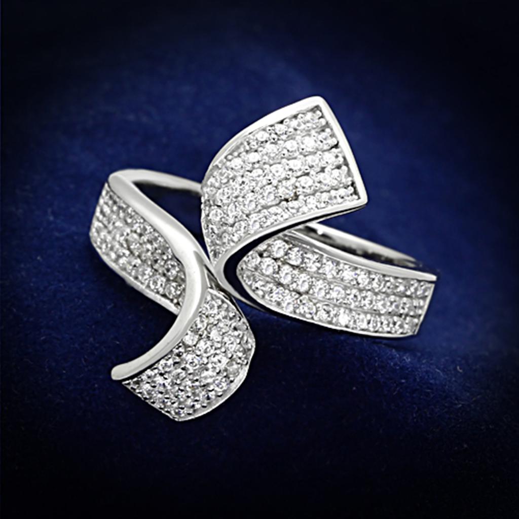JCE150 Rhodium 925 Sterling Silver Ring with AAA Grade CZ in Clear