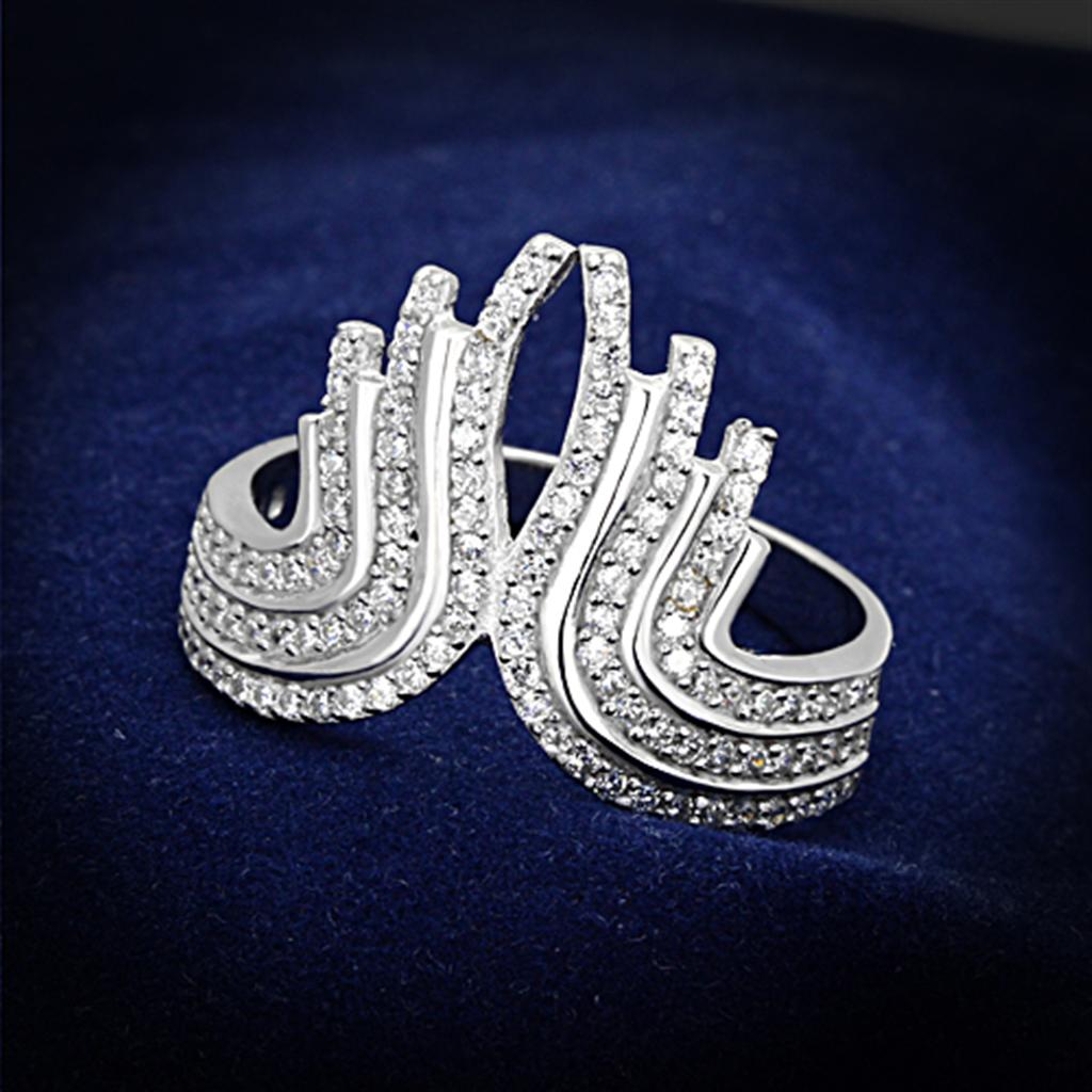 JCE151 Rhodium 925 Sterling Silver Ring with AAA Grade CZ in Clear