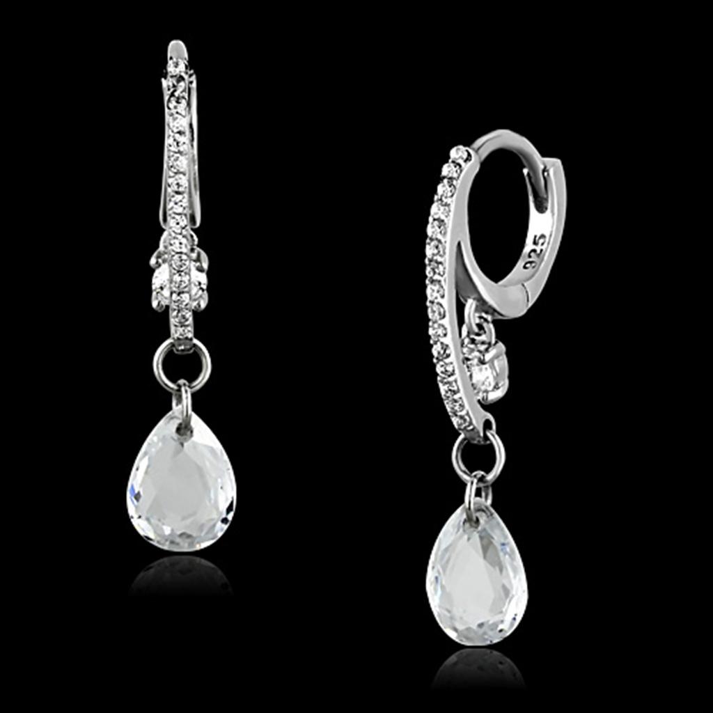 JCE159 Rhodium 925 Sterling Silver Earrings with AAA Grade CZ in Clear